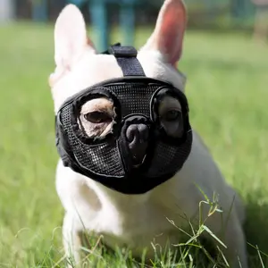 Short Snout Dog Muzzle- Bulldog Muzzle Breathable Mesh Dog Mask for Biting Chewing Training Licking Grooming,Black S