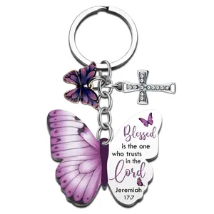 Purple Butterfly Christian Keychain - Bible Verse Cross Embellished Charm, Religious Inspirational Gift for Women, Animal-Inspired Butterfly Princess Fashion Keychain Accessories, Butterfly Princess Keychains, Cross Keychains