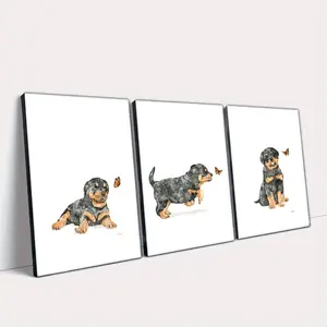 Rottweiler Dog & Butterfly Pattern Canvas Painting Framed, Modern Wall Art Painting, Wall Art Decor for Home Living Room Bedroom Office, Ornaments