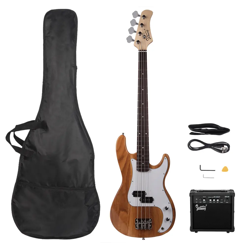 Electric Bass Guitar Kit - Burlywood Color with GP Bass Stereo Bag Strap Pick Cable Wrench Tool Blue Kit Cool Music Gift for Beginners Adults Teens Including Amplifier and Accessories beginner kit affordable beautiful production Full Size Set Acoustic