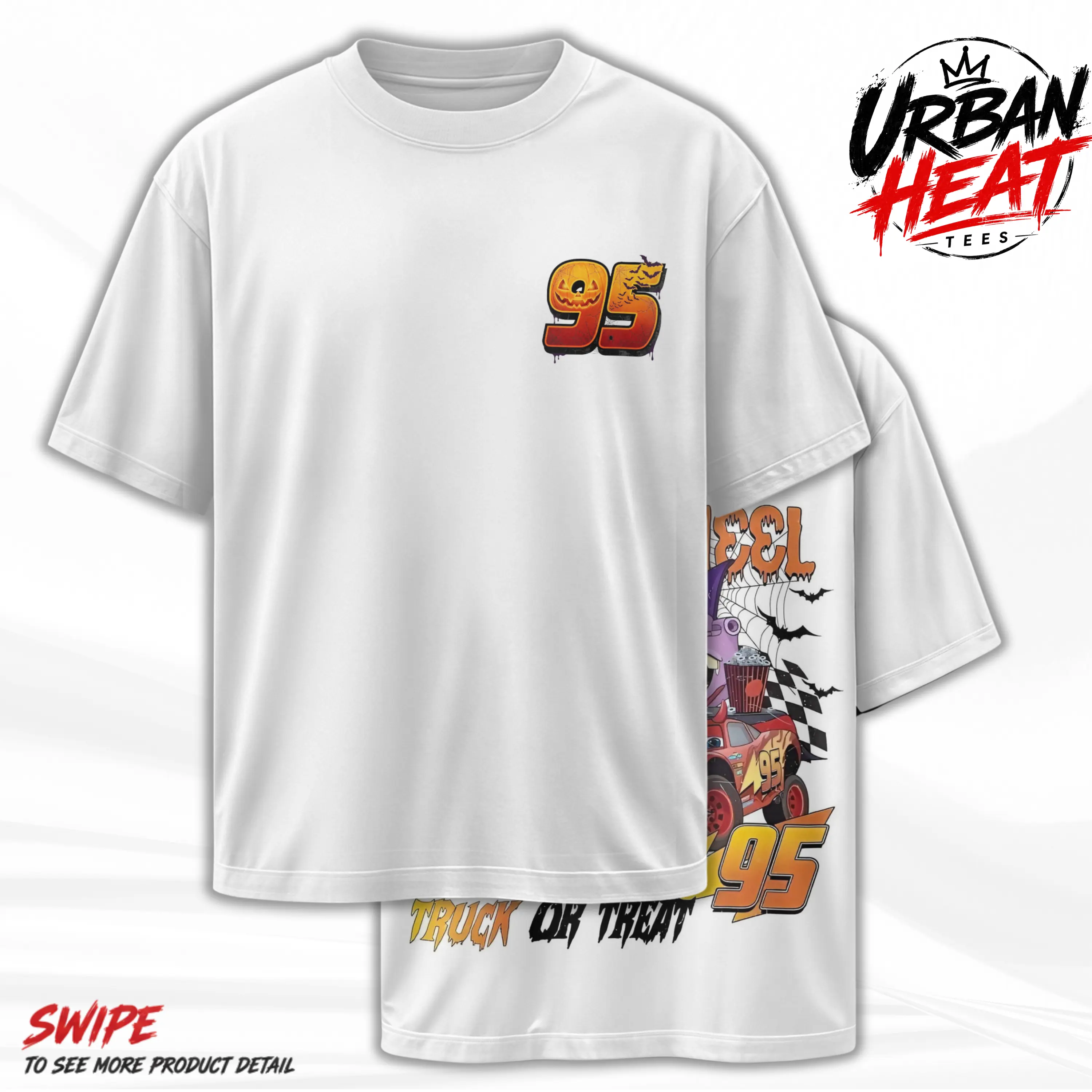 Retro Two Side Cars Movie T-Shirt, Mcqueen and Mater Halloween Edition Retro Vintage Unisex Graphic Tee - Top Trendy Y2K Classic Streetwear Unisex Racing Style For Fans