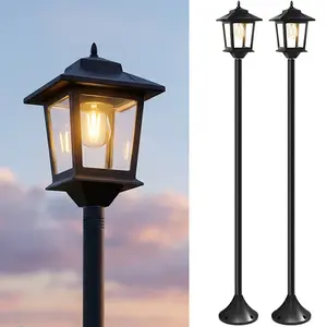 [Two Pack] PASAMIC 63" Solar Lamp Post Lights, Waterproof Outdoor Pole Lights for Patio, Garden, Yard, Pathway, Front & Back Door, Warm White with Replaceable Bulbs, #Summervibes