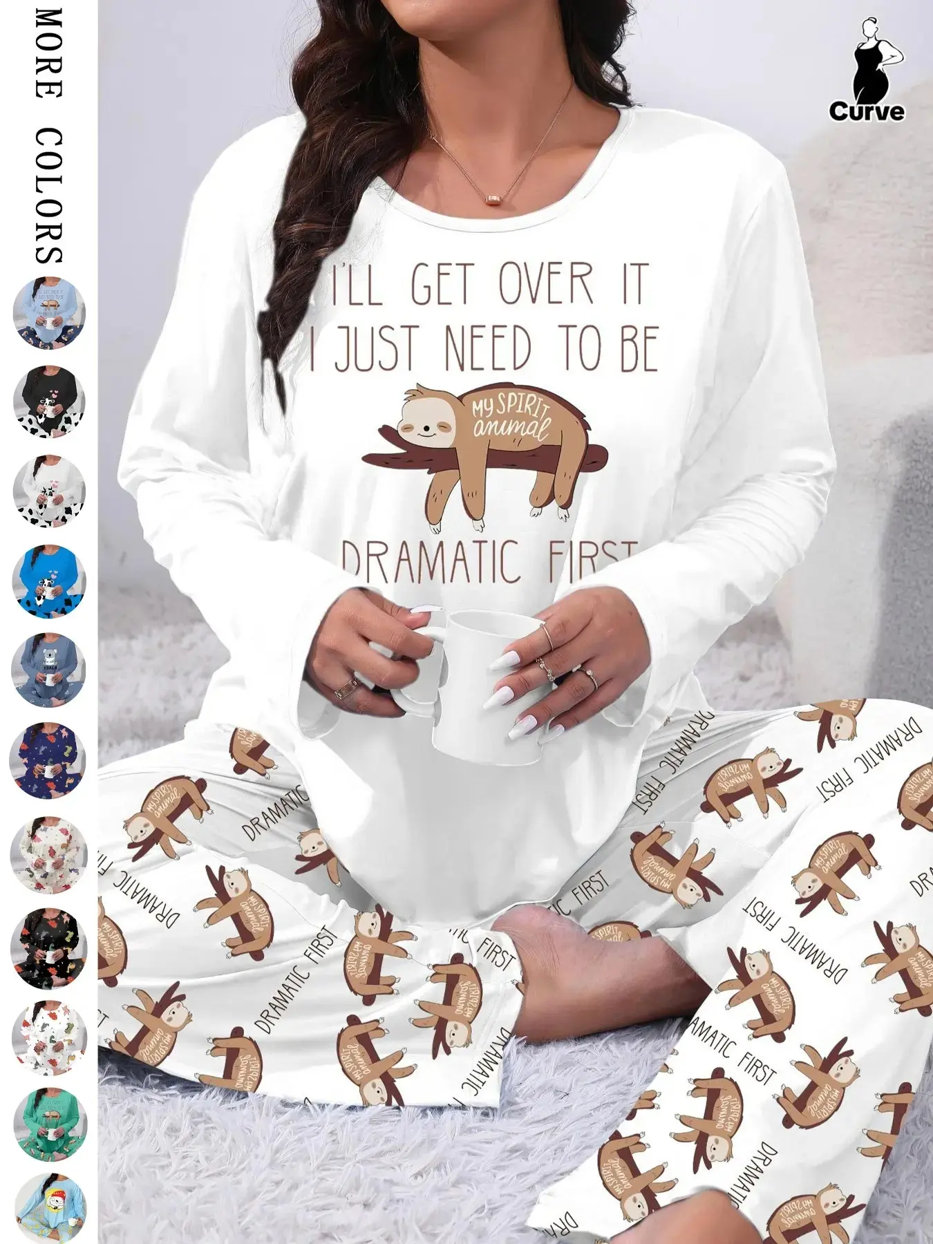 [Plus Size] Two-Piece Set Cartoon Animals Print Tee & Elastic Waist Pants Pyjama Set, Round Neck Long Sleeve T-shirt & Trousers Set, Women's Sleepwear for Spring & Fall, Casual Loungewear Sets, Homewear Pajamas Set