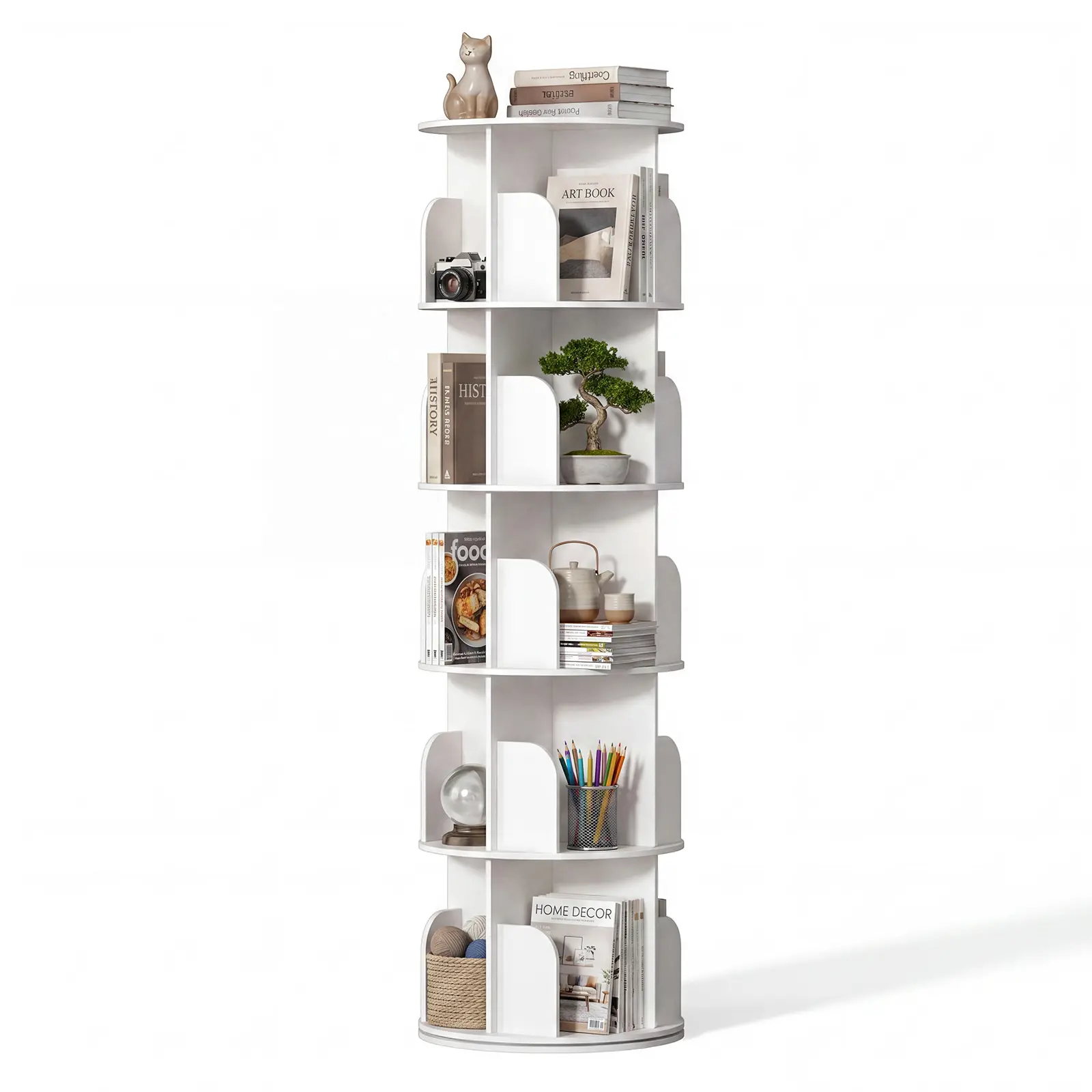Rotating Bookshelf Tower, Spinning Bookcase Lazy Susan, Revolving 360 Book Shelf Storage Round Carousel, Vertical Rotate Turning Spiral Corner Organizer