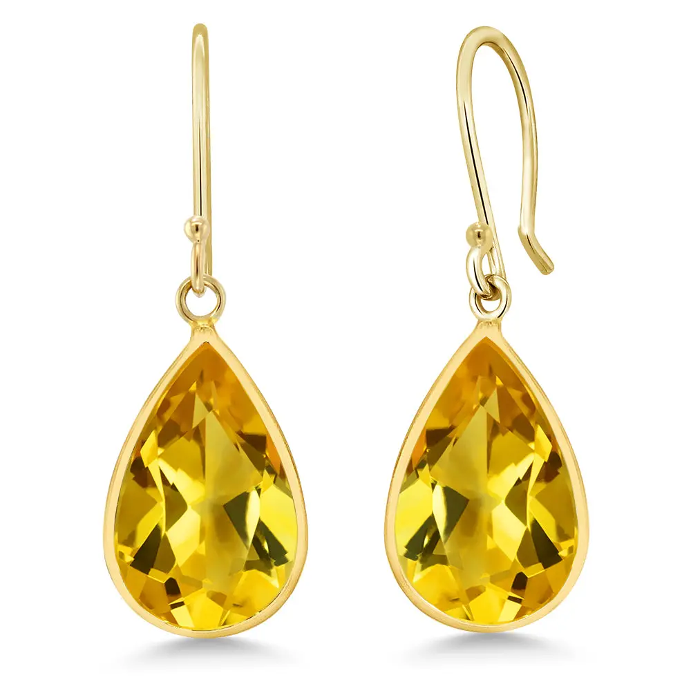14K Yellow Gold Citrine Dangle Earrings For Women (10.00 Cttw, Gemstone Birthstone, Pear Shape 14X9MM)