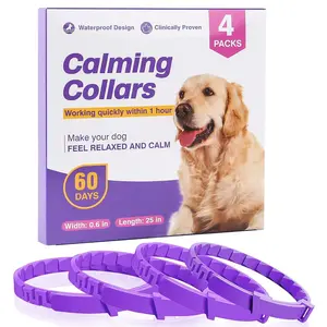 Calming Collar for Dogs 4 Packs Dog Pheromone Calm Collars Relief Anxiety Stress Separation Lasts 60 Days Relieve Bad Behavior 15 Inches Size Flexible Adjustable for All Small Medium and Large Dog