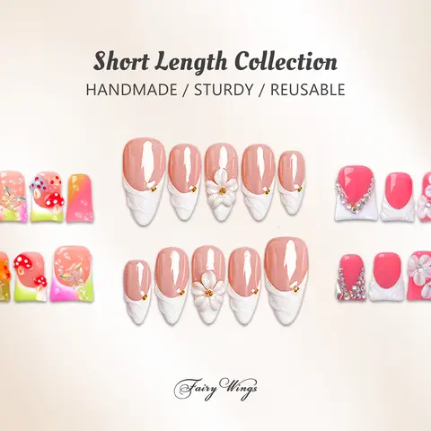 Fairy Wings | Short/Regular Length Collection  Handmade Press On nails | 10PCS Reusable | Salon Quality | 3D Flower | short length regular length #SohoChic