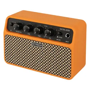 STRICH DSP Mini Electric Guitar Practice Amp, 2 * 5W Dual-Speaker Desktop Amp with Clean/Distortion, 3-4H Battery, 3.5mm Headphone Jack, Wireless Portable for Indoor Practice & Travel, Organe