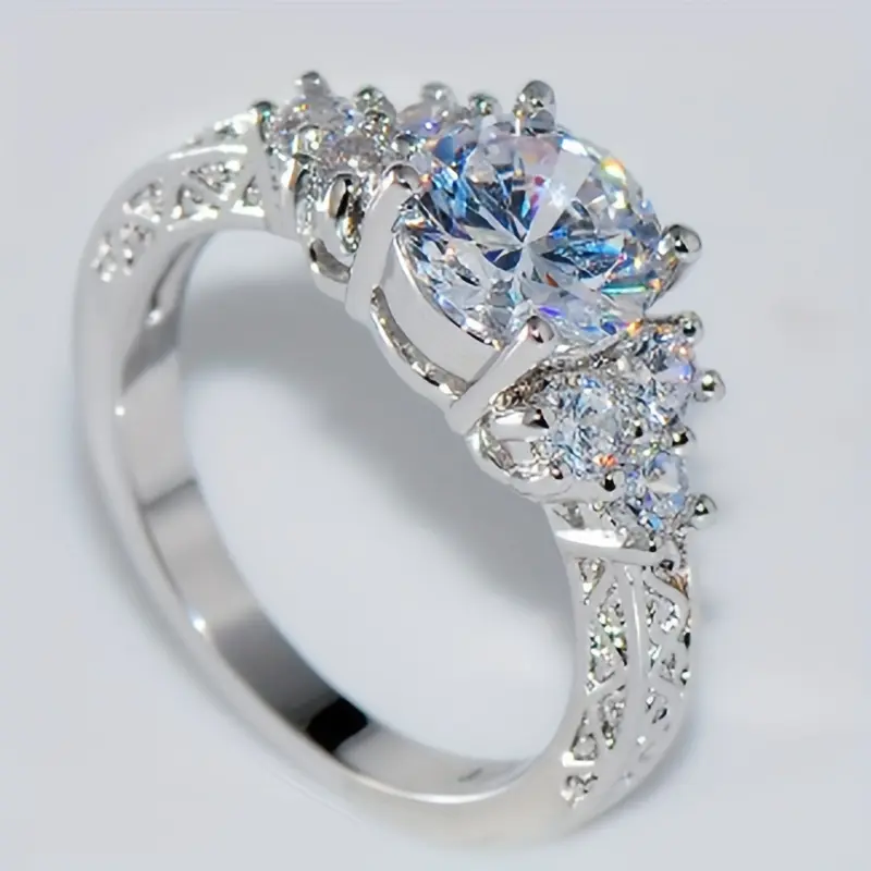 Women's Exquisite Silver Retro Engagement Ring - Female Beautiful Rings, Fashionable Jewelry for Bride Weddings