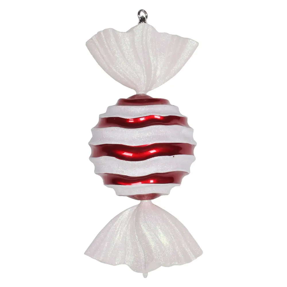 212 MAIN 18.5 in. Large Plastic Christmas Ornament - Wave-Shape, Red & White Striped, Glitter Finish, Festive Home Decoration