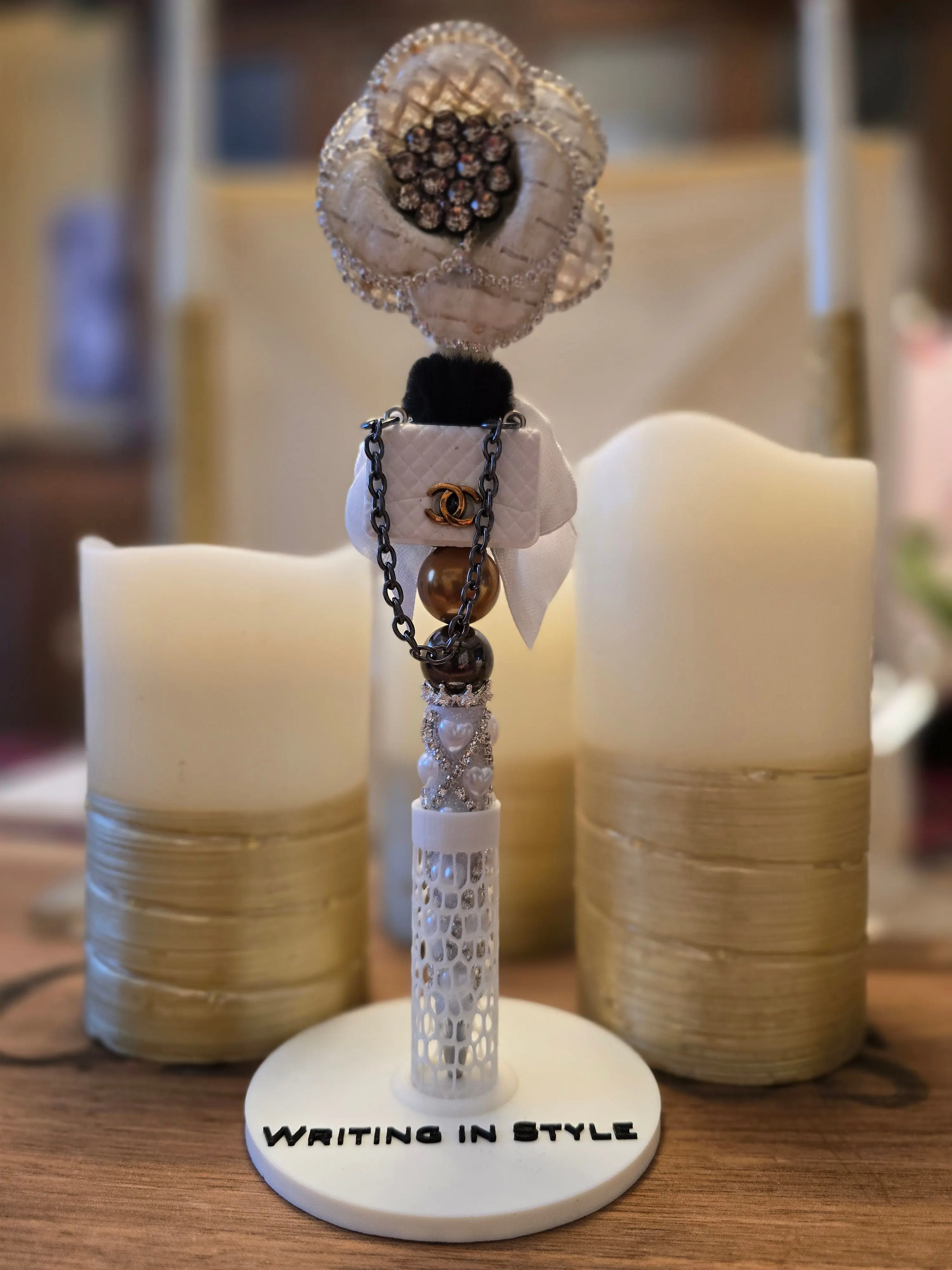 Collector's Ivory Bloom Pearl Luxe Beaded Pen – Elegant Fashion-Inspired Statement Pen