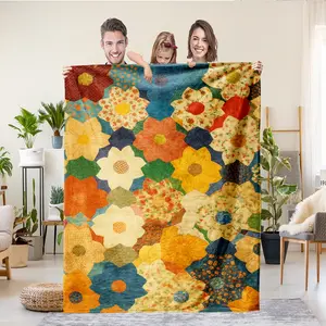 1 piece patchwork floral printed flannel multi-color blanket-lightweight for all seasons, the perfect gift for friends and family, suitable for sofas, beds, camping and travel