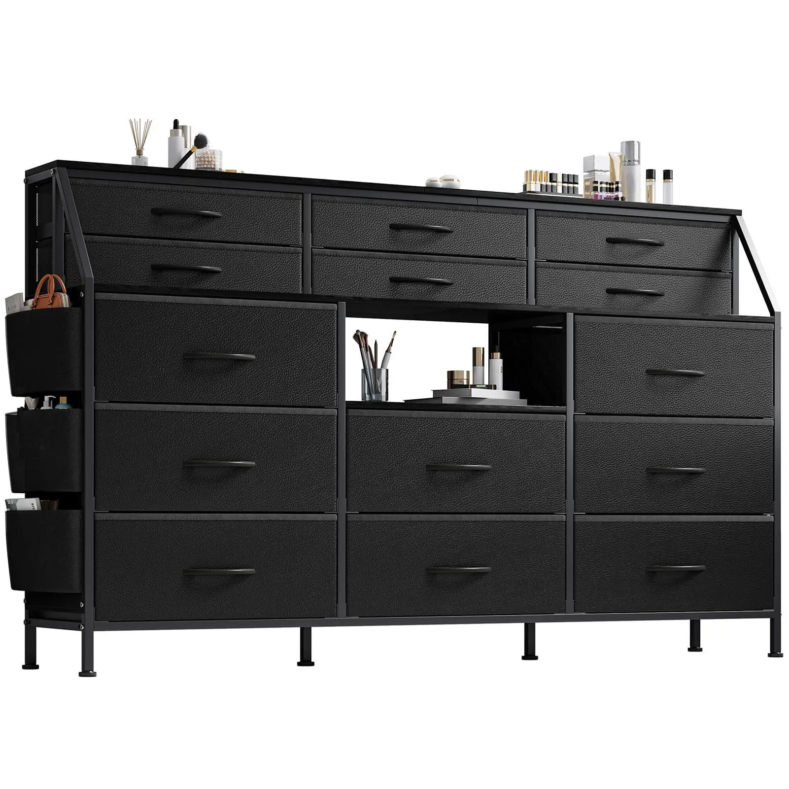 GAOMON Spacious Storage Solution – Extra Wide 14 Drawer Dresser TV Stand, 55" Fabric and Wood Chest with Shelves, Side Pocket, Sturdy Metal Frame for Bedroom, Living Room, Closet