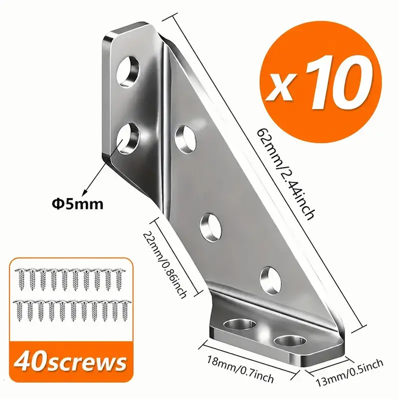 Stainless Steel 90° Right Angle Corner Brace Kit, Universal L-Shape Metal Corner Brackets with Screws, Furniture Corner Connectors for Drawers, Cabinets, Tables & Chairs