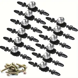 8-piece Elegant Zinc Alloy Drawer Handles with Crystal Glass Diamonds - Suitable for Kitchen, Bathroom or Office Decoration
