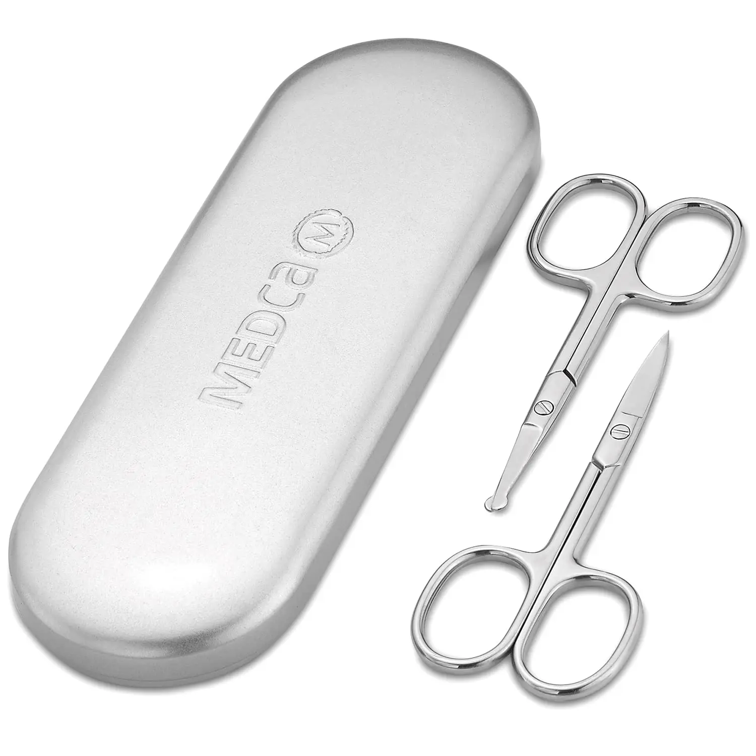 Stainless Steel Grooming Scissors - Eyebrow Scissor, Beard & Mustache Trimming Set, Small Curved & Rounded Tip Facial Hair Trimmer Kit for A Much Safer Ear, Nose Hair Clipper for Men & Travel Case Daily Gift