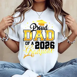 Proud Dad Of A 2026 Graduate Graduation Cap Design T-Shirt Crewneck Casual Tee For Graduation Celebration