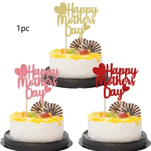 1 Pack Happy Mother's Day Cake Topper Glitter Sweet Heart Best Mom Ever Love Mother Cake Pick for Mom's Birthday Party Cake Decorations Supplies