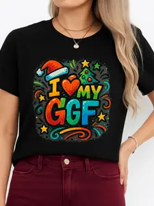 Christmas Black T-Shirt I ❤️ MY GGF Festive Design Holiday Gift Personalized Crewneck Tee, Unisex, All Seasons, Breathable, Fits All Sizes, Made in USA