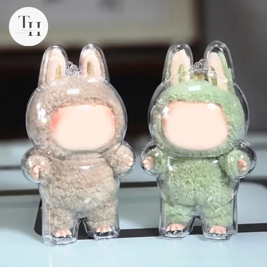 Transparent Dust Cover for Lebubu Plush Figure Doll from The Monsters - Fits Standard Size, Supports Sitting & Standing Postures, Ensures Full Visibility