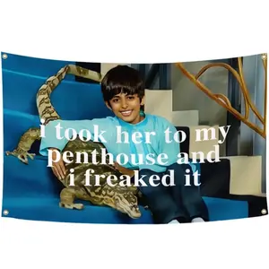 I Took Her to My Penthouse and I Freaked It Flag 3x5Ft Funny Meme Tapestry for College Dorm Room Guys Man Cave Decor Wall HD Printed Polyester Fade Resistant Gift for Friend