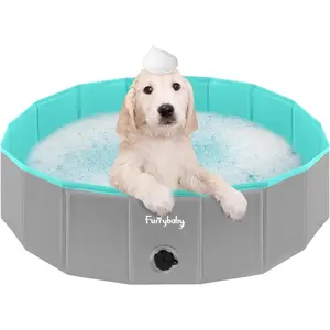 Furrybaby Foldable Dog Pool, Kiddie Pool Hard Plastic, Collapsible Pet Bath Portable Dog Swimming Pool for Pet, Dogs and Cats Grey 32''