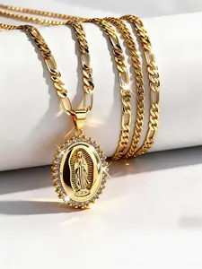 14K Gold Plated Virgin of Guadalupe Necklace Durable CZ Daily Wear Parties & Special Occasions