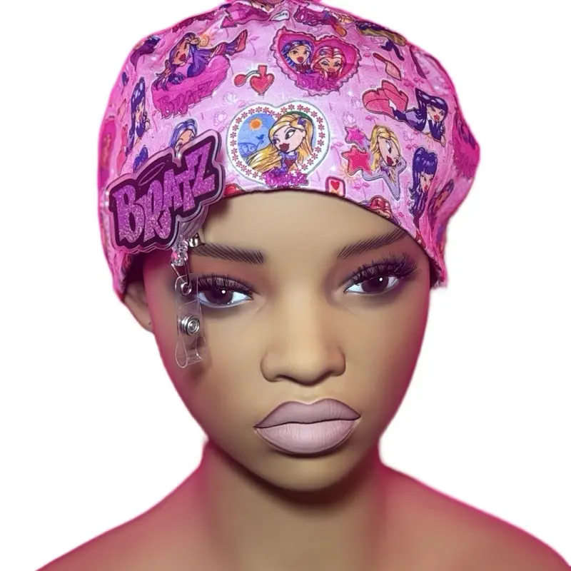 BRATZ MCGIRE  Pink Satin Lined Ponytail Scrub Cap