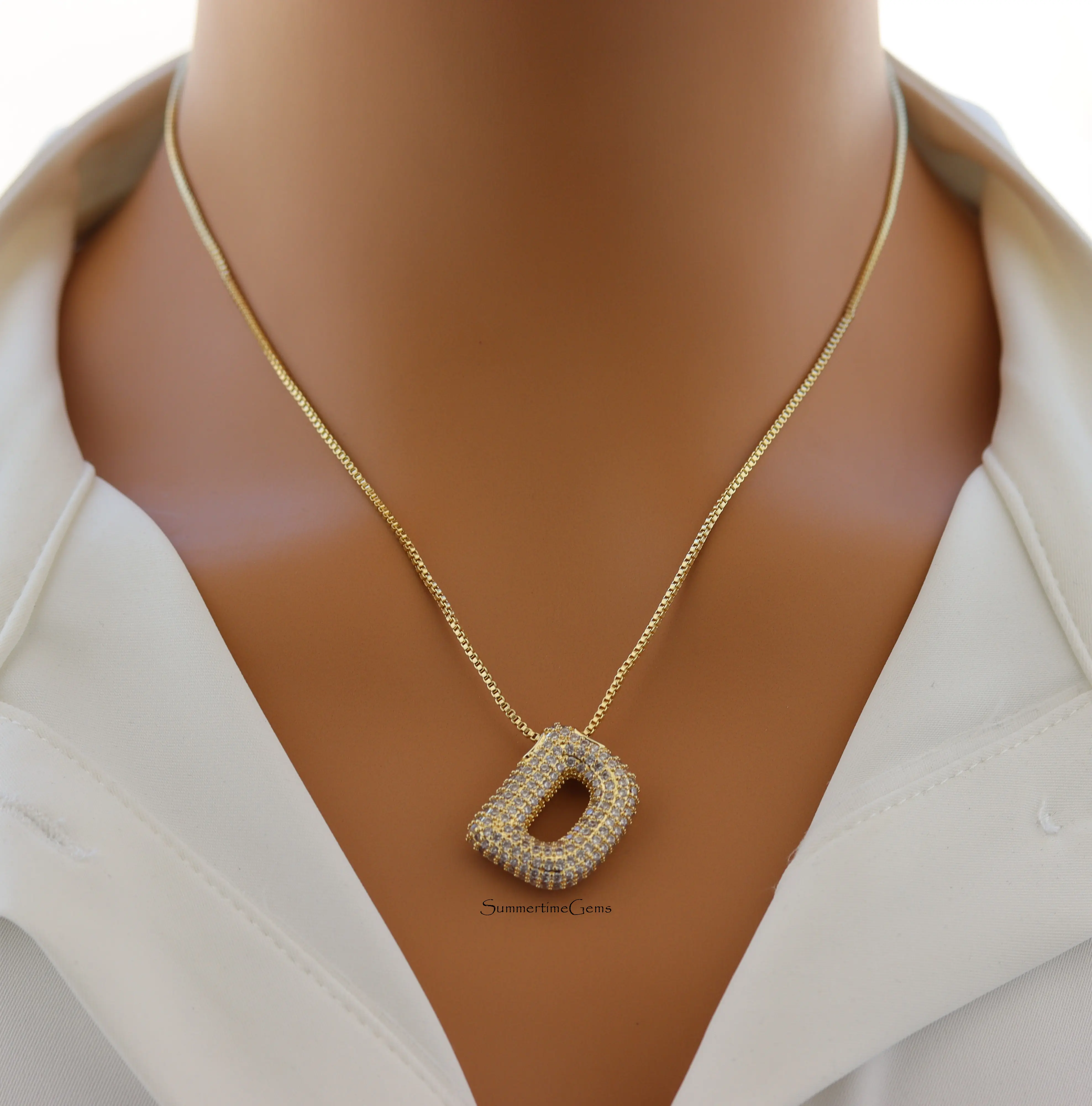 Pave Bubble Initial "D" Pendant Necklace – Sparkly 100% Alloy Rhinestone Letter Necklace for Bold Personalized Style