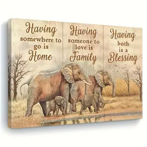 1pc Wooden Framed Canvas Painting of Elephants with Inspirational Quotes - Ideal Decoration for Living Room, Bedroom, Family Room, Perfect Gift for Housewarming, Christmas, and Family Gatherings