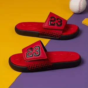 Slipper for Gentlemen Stylish Men's Number Emblem Slide Sandals - Breathable, Non-Slip, EVA Open-Toe Slides for Summer Beach & Indoor Wear - Casual, Comfortable, and Water-Friendly Slippers