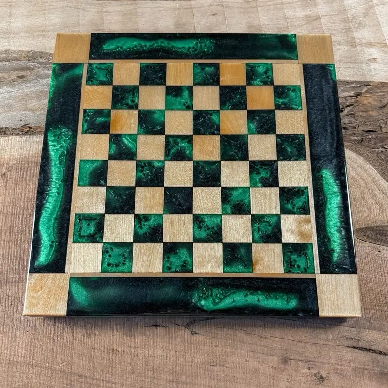 Jungle Green Black Onyx Maple Wood Chess Board (INCLUDES PIECES)