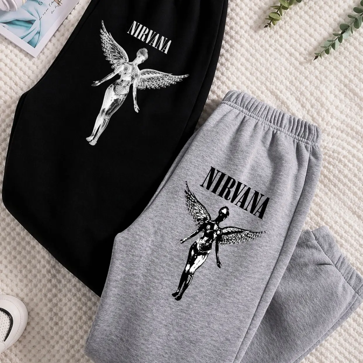 Vintage Nirvana Band logo Sweatpants, Cotton Graphic Sweatpants, Perfect Outfit For Outdoors, Menswear, Womenswear, Fit for Men and Women All Seasons Basics, Trending 26  H