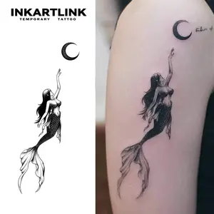 INKARTLINK Tattoo Tech, 2 Sheets Medium Semi Permanent Tattoo, Adult Art Design Temporary Tattoos, Lasts 1-2 Weeks, Waterproof, Realistic Look, No Adhesive, No Reflection (Mermaid)