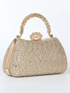 Full-Diamond Women's Evening Clutch Bag Strass-Handle Design Handbag Flower-Shaped Diamond-Studded Lock Clasp Includes Shoulder Strap for Crossbody Wear Ideal for Weddings, Parties, and Formal Occasions Elegant Rhinestone Bag