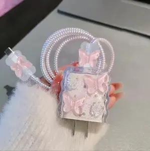 USB-C Charger Cable 20W, Clear 3D Butterfly Design Cable Protector for iPhone, Durable Anti Break Cord Sleeve