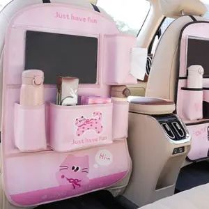 Car storage bag, cute seat back, multi-functional organizer, car tissue box, trash can, anti-kick mat, Girly Car Accessories