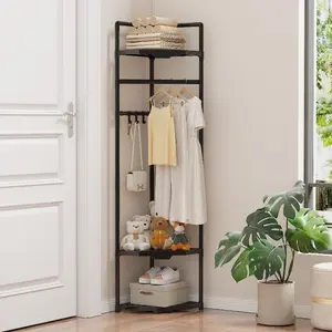 Multifunctional Corner Clothes Rack, Frame Storage Rack, Metal Material, Stainless Steel Finish, Space Saving, Ideal for Bedroom Office Retail, Portable Plastic Accessories