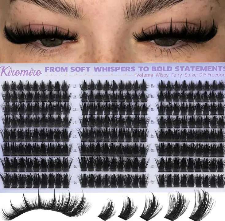 Kiromiro Lash Clusters with Spikes Cluster Eyelash Extensions 12-20mm Wispy Lashes Clusters 216pcs Fluffy DIY Cluster Lashes Extensions Fairy Individual Eyelash Clusters
