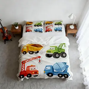 2/3PCS Cute Construction Truck Duvet Cover Set, Cartoon Vehicle Bedding Set with Zipper Closure, Removable & Machine Washable, Decor for Bedroom, Hotel & Teen Room, Perfect Housewarming Birthday Christmas Gift, No Comforter/Insert Included