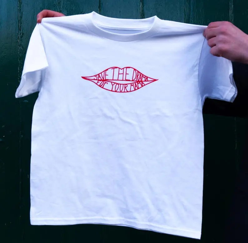Save The Drama For Your Mama - Cropped Baby Tee - Rachel Inspired - Cropped Fit Y2K Style - Handmade Screen Printed T-Shirt - Uk Made