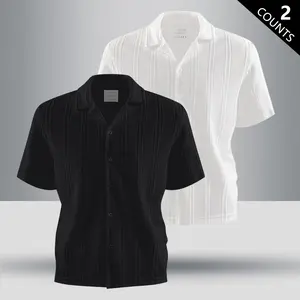 Men's Solid Color Short Sleeve Button Down Shirt, Summer Casual Breathable Top in Polyester Fabric, Perfect for Office Commute, Beach Getaways & Pool Parties