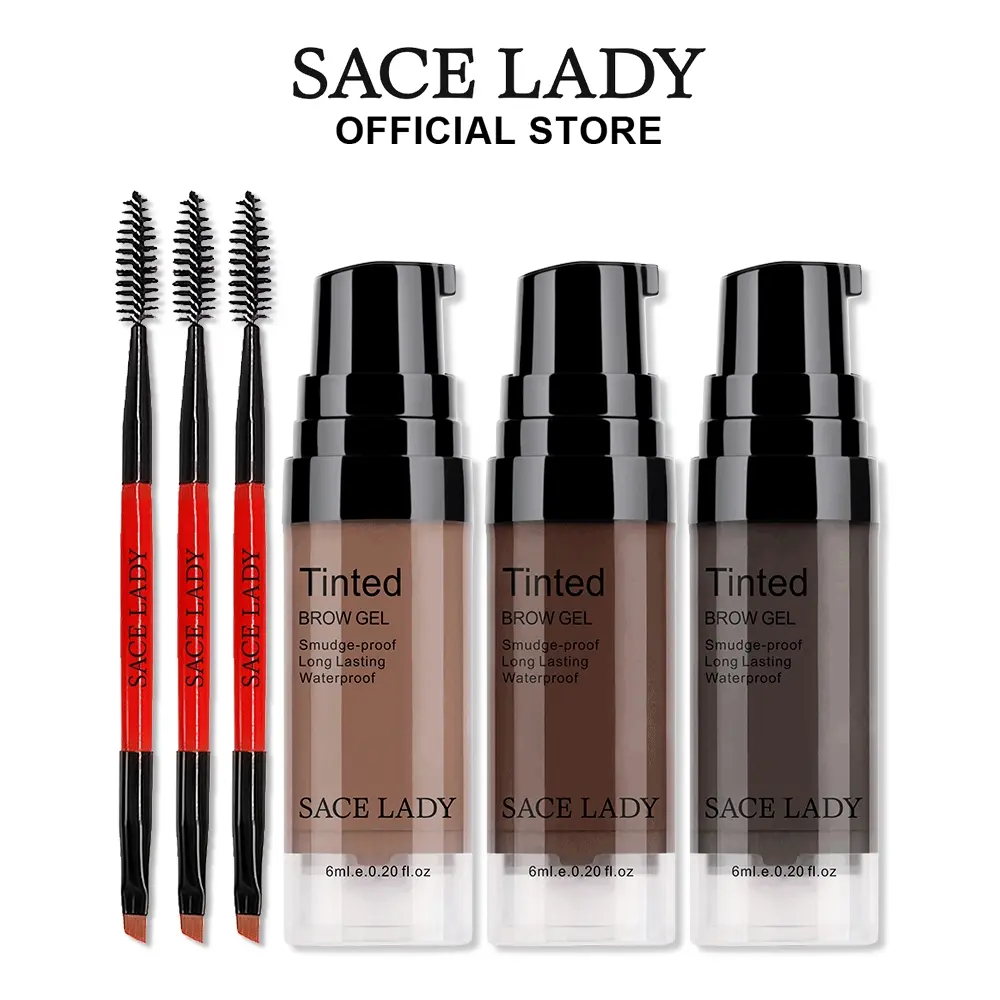 SACE LADY Eyebrow Gel Set Waterproof Long Lasting Pigmented Eyebrow Tinted Cream With Brow Brushes 3Pcs*0.2Fl Oz