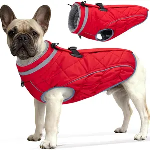 Dog Coat, Warm Dog Winter Coat for Medium Dogs, Waterproof Jacket with Harness Built in, Reflective Turtleneck Cold Weather Coats with Zipper,Pet Fleece Vest Snow Jacket, Red M
