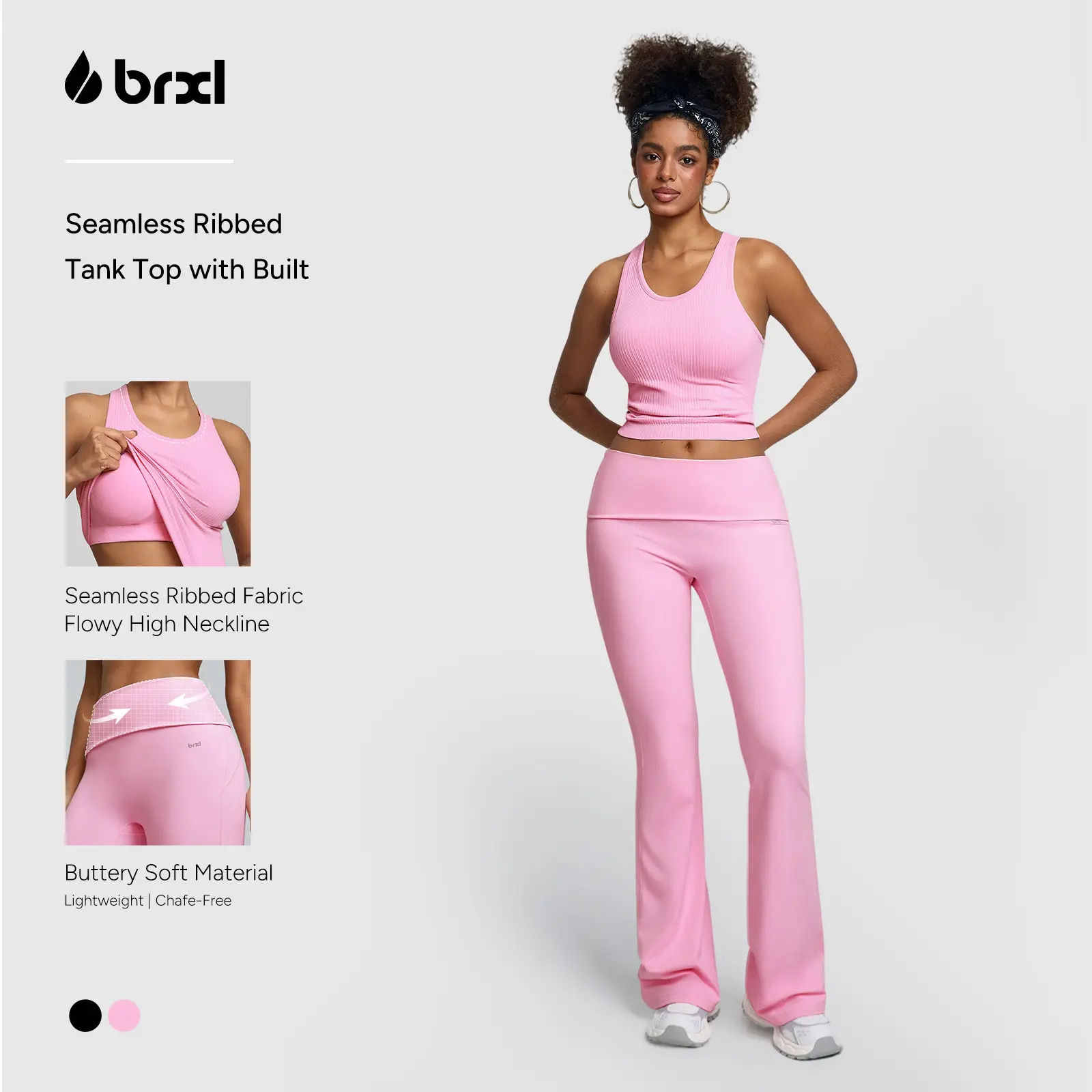 BRXL 【Discount for live】Women's 2-Piece Ribbed Activewear Set, Buttery Soft High Waist Flare Pants and Seamless Tank with Built-In Bra for Yoga & Lounge, Active Wear, Athletic Sets, Workout Sets Women