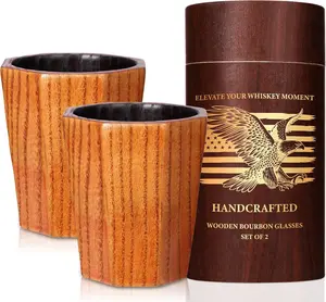 Octagonal Wooden Whiskey Glass, Wood Bourbon Glasses, Wooden Bourbon Drinking Glass, Old Fashioned Glass Whiskey Gift Sets for Men Father’s Day, Birthdays, Weddings, Anniversaries, Retirement