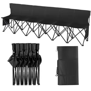 VEVOR Portable Folding Bench, 6 Seat Foldable Soccer Bench with Side Pockets and Carrying Bag, Lightweight Sideline Seating with Back Rest for Football, Baseball, Camping, Outdoor Events, Black