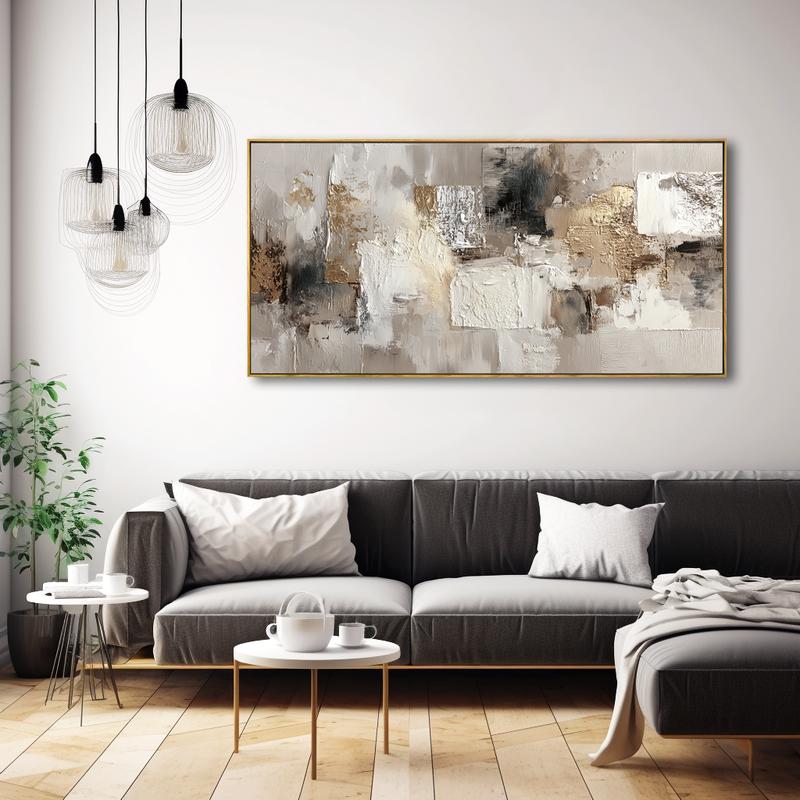 Modern Abstract Wall Art 20x40 Inch – Framed Canvas Print in Gray, White, and Black Tones , Ready to Hang with Solid Wood Frame – Ideal for Contemporary, Upscale Living Rooms, Bedrooms, or Sophisticated Interiors
