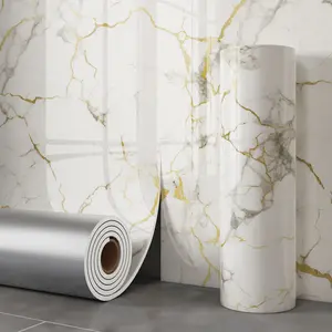 1 roll of marble-patterned wallpaper panel, self-adhesive foam wall sticker, thickened 2.5mm, IXPE material, home decoration wall tile, tear and stick immediately, easy to clean and install, suitable for bathroom, living room, kitchen, bedroom renovation,