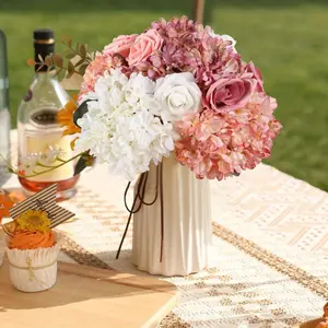 4pcs Large Vintage-Style Dried Hydrangea Silk Artificial Flowers - Decorative Swags for Wedding Ceremony Centerpieces, Floral Arrangements, and Home Decor Realistic, Long-Lasting, Easy to Use